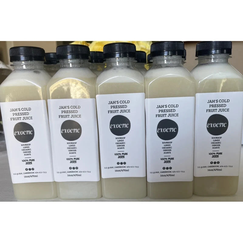 Jah’s Freshly Pressed juices Fresh Soursop juice, Homemade Guanábana juice. Made With Ginger & Lime 2 Juices