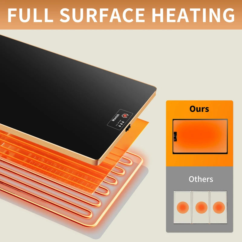 Electric Warming Tray（Extra Long 40”x12”），Food Warmer with Thermostat and Full Surface Heating，Food Warming Mat with 2 Temperature Modes for Parties Buffet，Gatherings，Gold Edge Warming Mat for Food