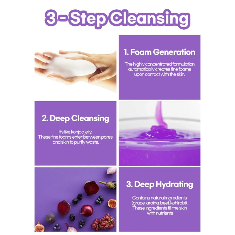 WONDER BATH Super Vegitoks Gel Foam Deep Cleanser for Sensitive Skin [Purple], 10.14Fl.Oz | Makeup Remover, Korean Skincare, Makeup & Dead Skin Removal, Hydrating & Brightening