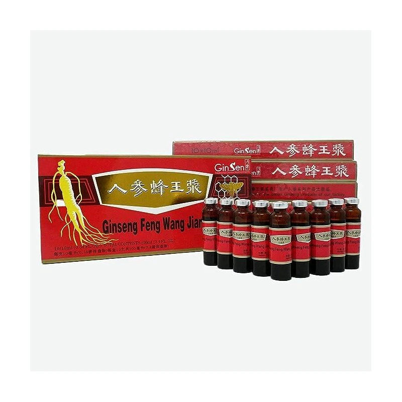 GinSen - (Original) 3 Boxes Ginseng Royal Jelly Oral Liquid, Red Panax Ginseng & Royal Jelly Improves Stamina, Memory, Focus, Clarity, Immunity & Energy Support,(3x10x10ml)