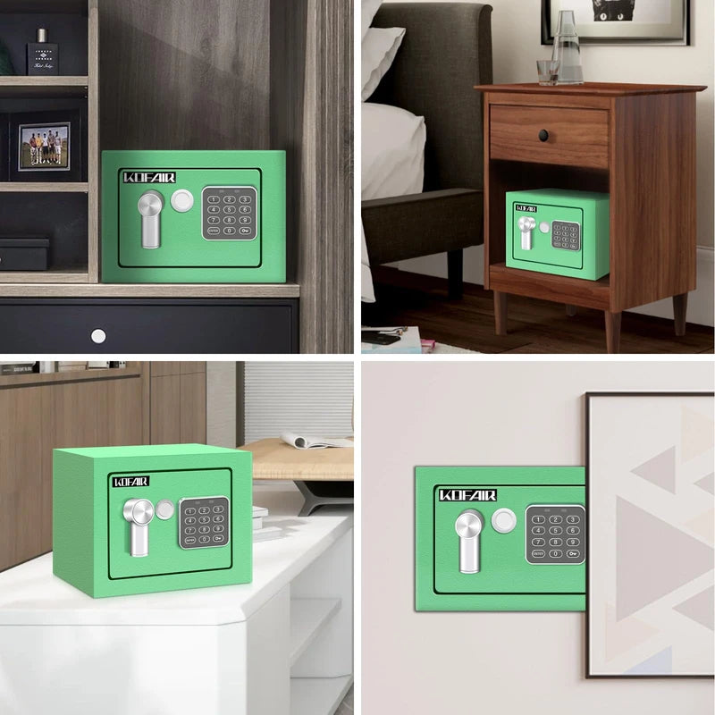 KOFAIR Safe with Fireproof Bag, Personal Mini Digital Money Lock Box (Green) - 0.23 Cubic Feet