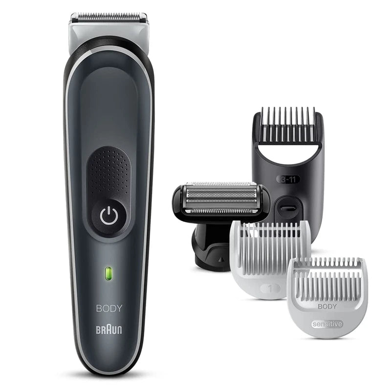 Braun Body Groomer 5 BG5360 Men's Armpit Chest Arms Legs Delicate Zone Shaving More Comfortable With Body Shaver Head 2 Attachments 1mm-11mm Length Skin Shield Technology Skin Friendly Waterproof