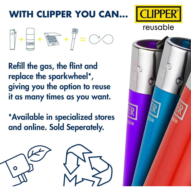 Clipper - Classic Large Reusable Lighter - Iconic Premium Refillable Lighters Bulk Pack - Replace Butane, Flint, and Spark Wheel for Unlimited Lights - 48 Pack - Triple Gradient
