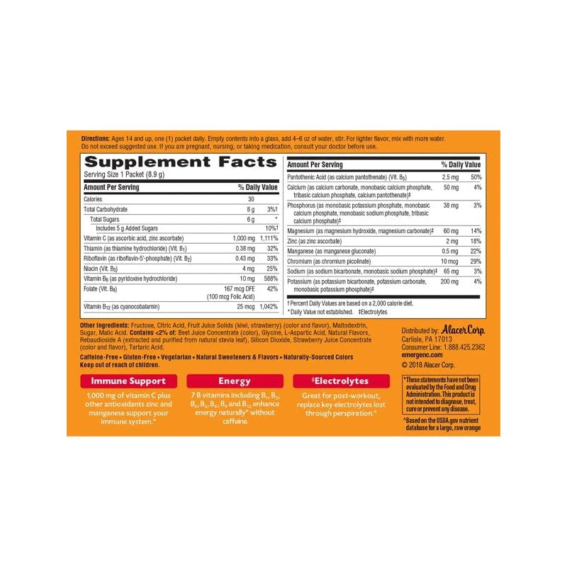 Immune Defense Drink Mix, Strawberry Kiwi, 0.31 oz Packet, 30/Box