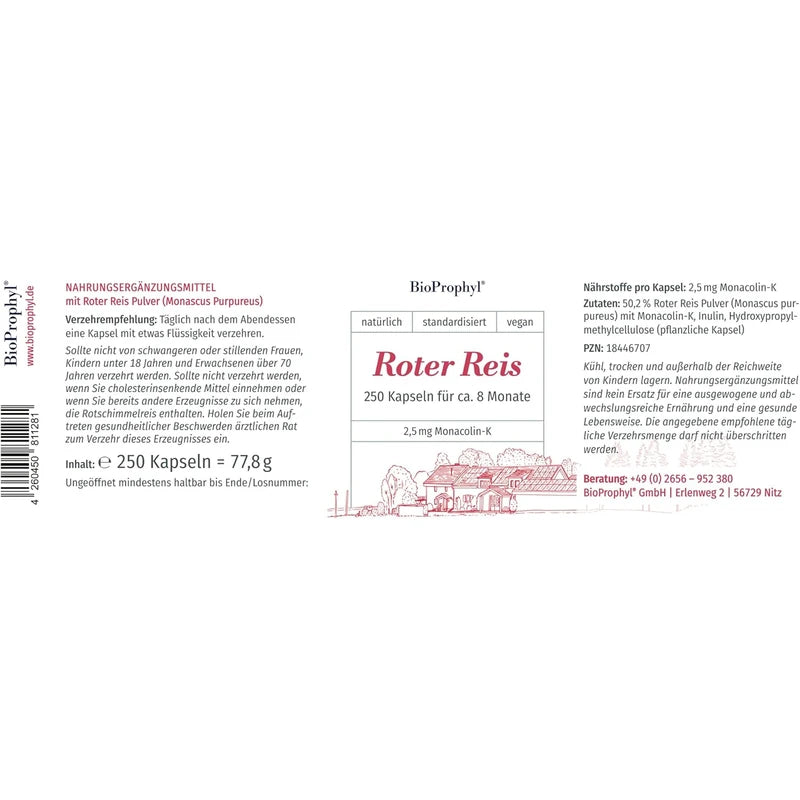 BioProphyl® Red Rice 2.5 mg Monacolin-K | 250 Vegetable Capsules for 8 Months | Citrinin Free