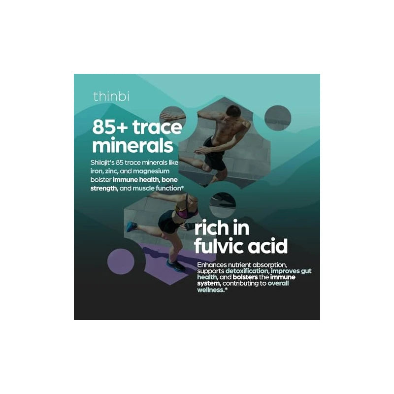 Thinbi Pure Himalayan Shilajit 10000mg Maximum Potency Organic Capsules 90 Count with Fulvic Acid & Trace Minerals for Enhanced Energy and Immune Support Men & Women Better Than Shilajit Resin