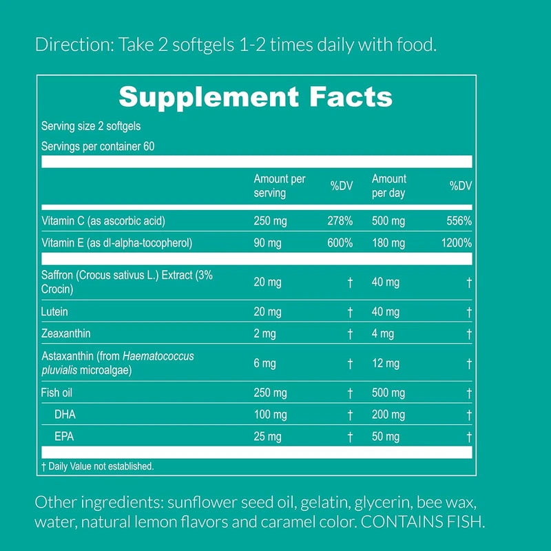 UpNourish AREDS 2+ Advanced Eye Vitamin | Eye Health | Macular & Dry Eye Support | Lutein, Zeaxanthin, Saffron, Astaxanthin & DHA | 120 Softgels
