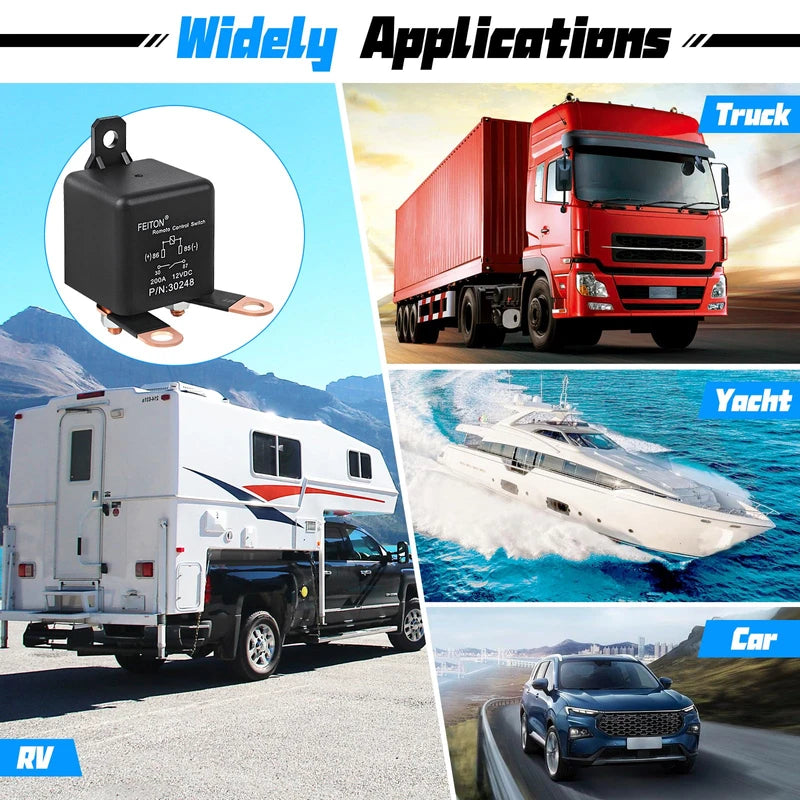 3rd Generation 200A Remote Battery Disconnect Switch DC12V Battery Cut Off Switch Heavy Duty Car Battery Kill Switch for RV Truck Wireless Anti-Theft Prevent Battery Drain(1000A Starting Current)