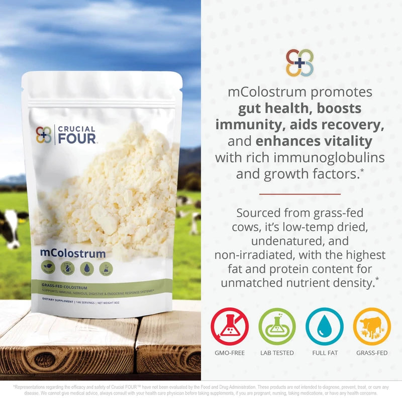 Crucial FOUR Bovine Colostrum – 8Oz Grass Fed Colostrum – Low Temp Dried Colostrum Supplement for Dietary Support, Immune Booster – Easy to Mix and Highly Bioavailable