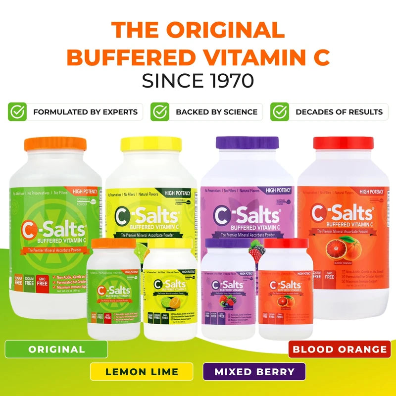 C-Salts C-Salts Original Vitamin C Powder Supplement - 100% Pure High Dose Buffered Vitamin C Powder for Immune Support - Sugar-Free Powdered Drink Ascorbate, Organic, Stomach-Friendly, Original 26oz