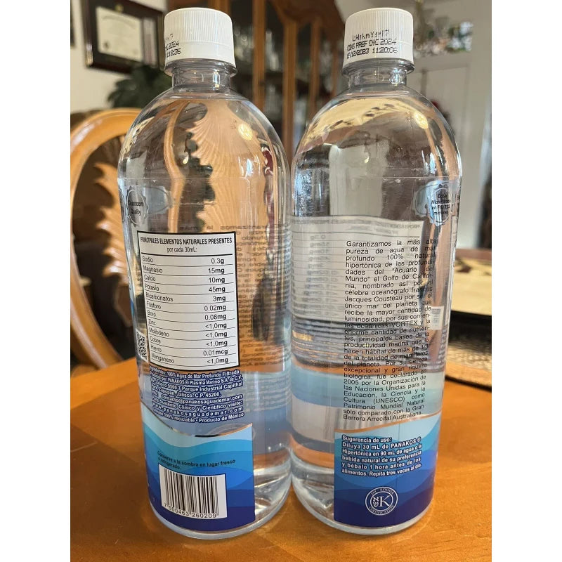 Panakos Lot Of 2 Bottles of 1 Lt. SEA WATER Agua De Mar Pure Marine Tot=2 Lt