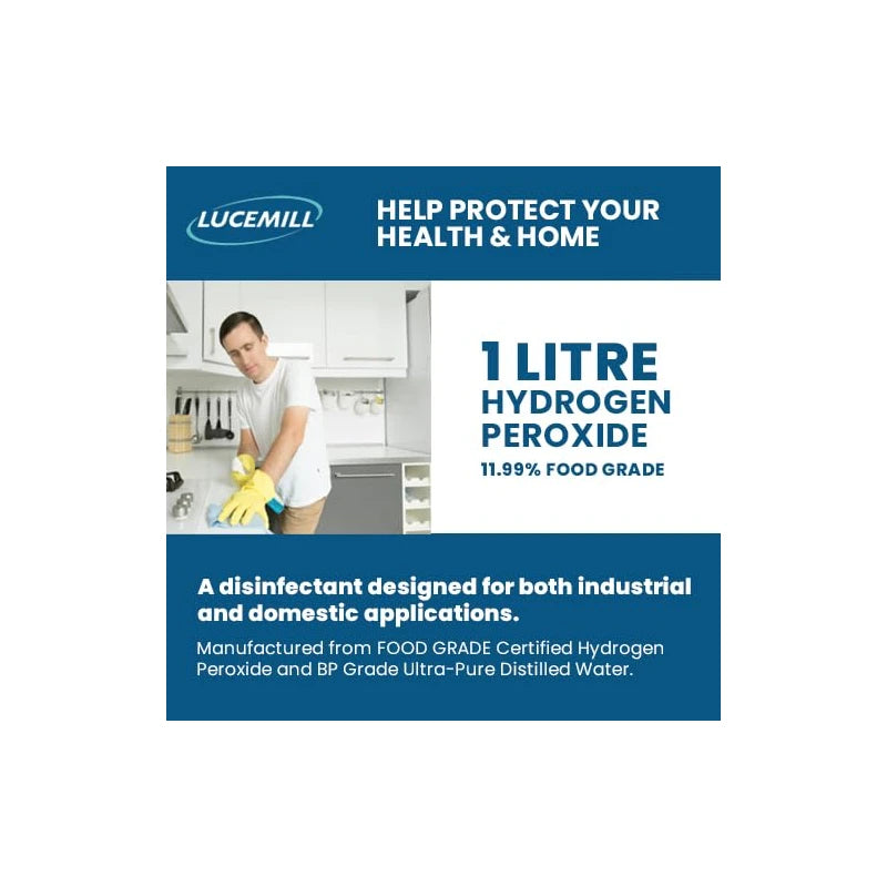 LUCEMILL Hydrogen Peroxide 11.99% Food Grade 1 Litre, Unstabilized and Additive Free