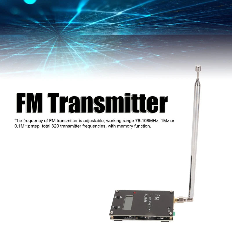 2000M FM Transmitter Professional Long Range 76‑108Mhz 0.5W 500mW Stereo Transmitter Module with Digital LCD Display