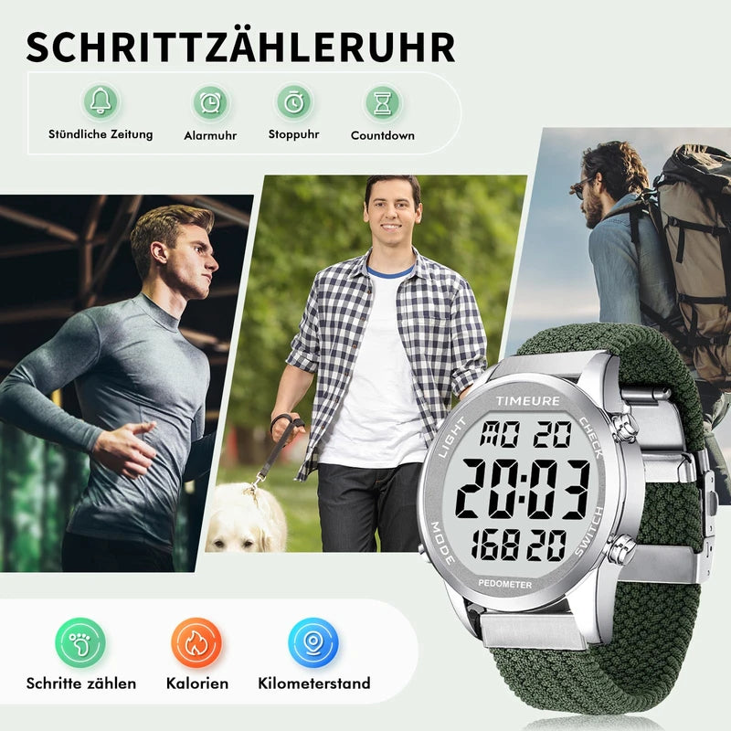 Pedometer Watch, Fashion Watch, Waterproof Watch, Large Digital Display, Simple Pedometer for Men and Seniors, Accurate Pedometer (Black)