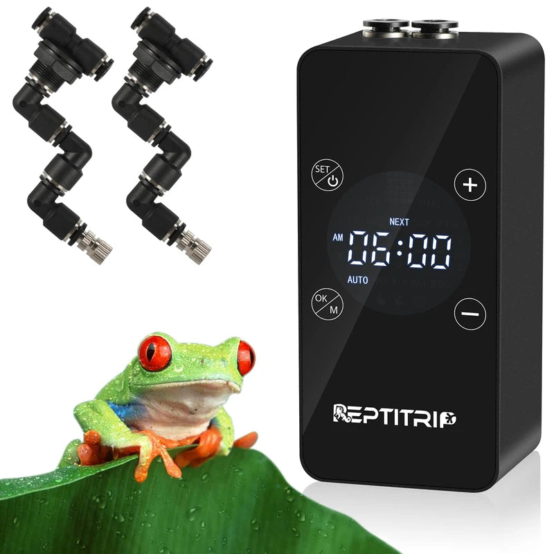 Updated Reptile Mister – Humidifier for Tanks, Amphibians, and Rainforest Plants with Timer and Manual Spray Functions