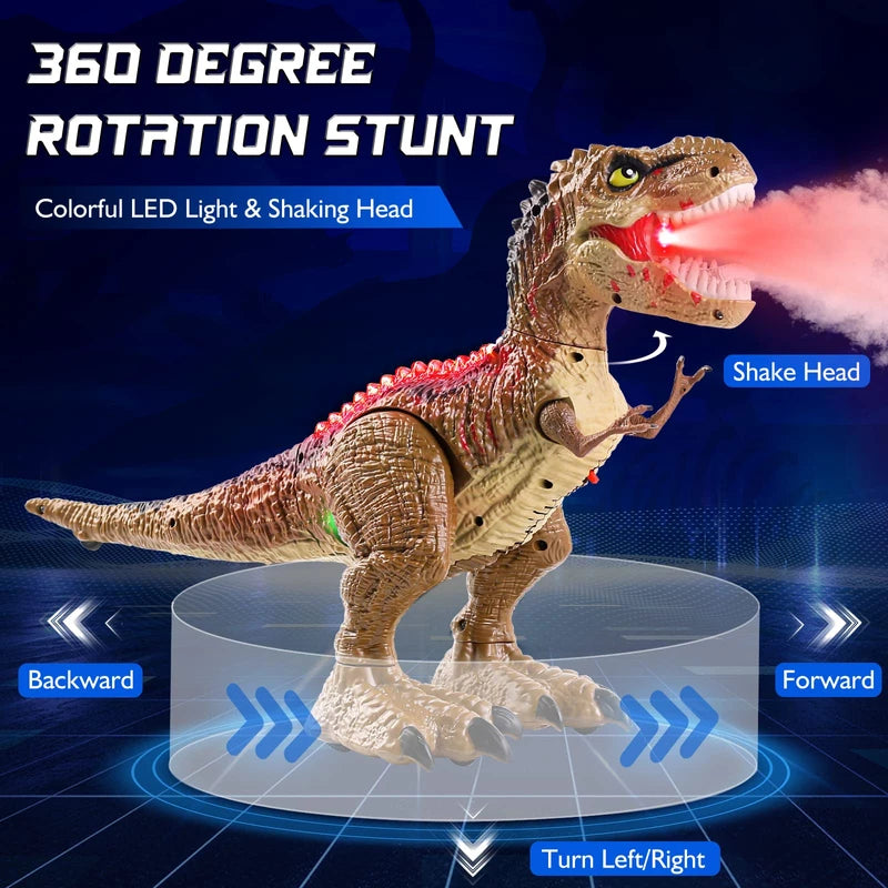 BAZOVE Remote Control Dinosaur Toys for Boys, Electric T-rex Dinosaur Robot Toy, 2.4Ghz RC Walking Dinosaur Toy with Rotation Stunt, LED Light & Sound, Gifts for Kids 3-5 Years Old
