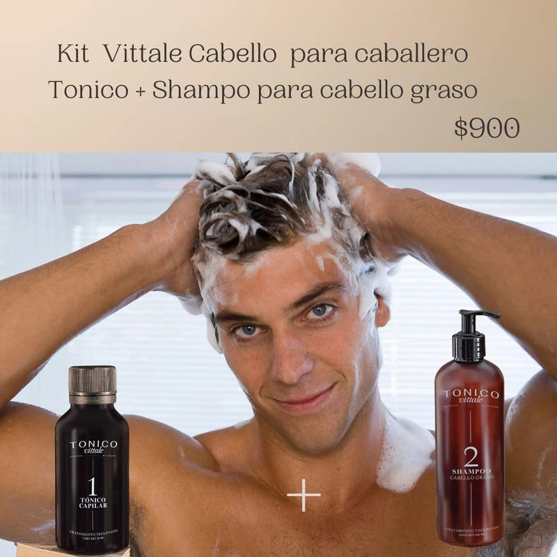 Tonico Vittale Kit 2 Paquete Tónico Y Shampoo Para Cabello Graso | Crecimiento Y Fortalecimiento Capilar | Brillo Y Reconstrucción | 100% Ingredientes Naturales