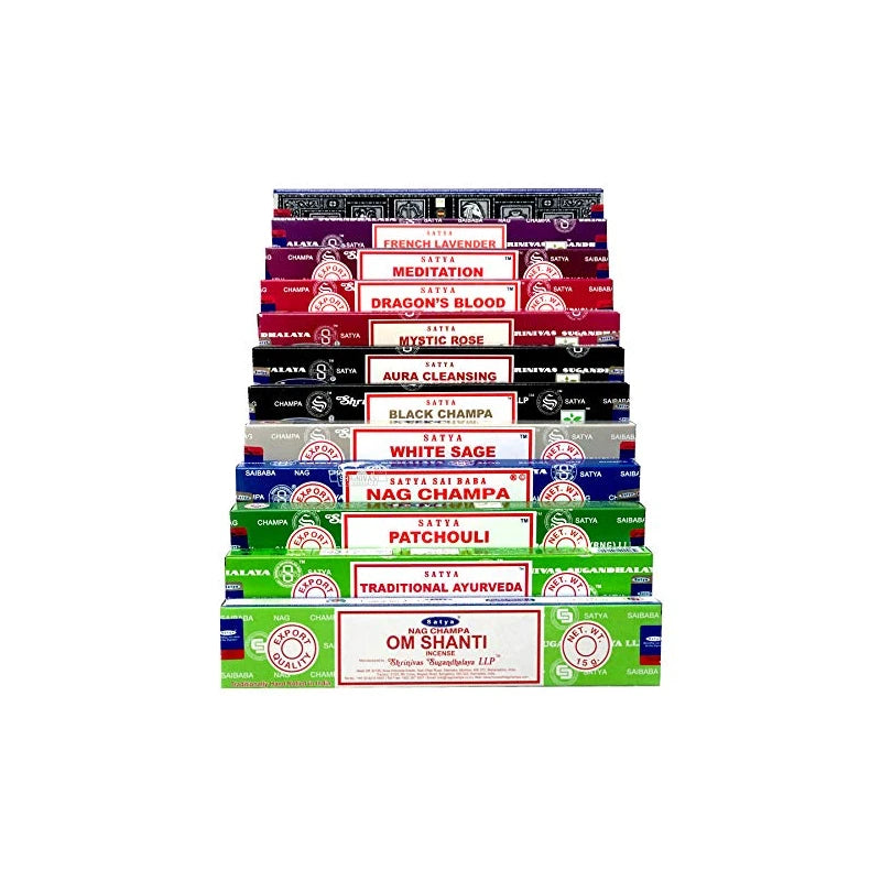 Om Shanti Satya Nag Champa Incense Set SD 12 x 15 gram Packs