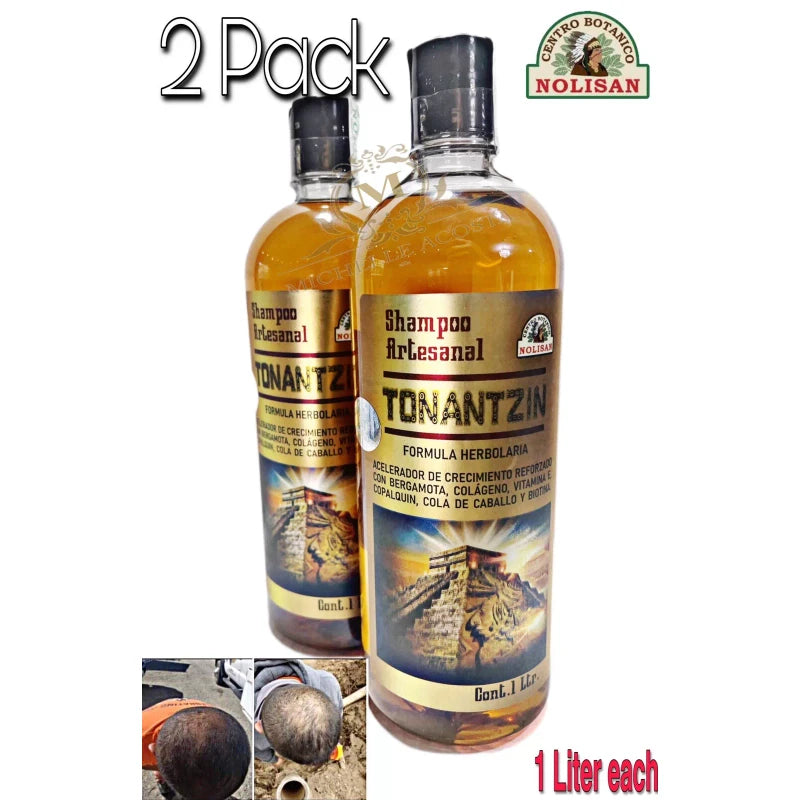 Nolisan 2 Hair Re-Growth Shampoo With Rosemary, Collagen & Copalquin TONANTZIN 1L Each
