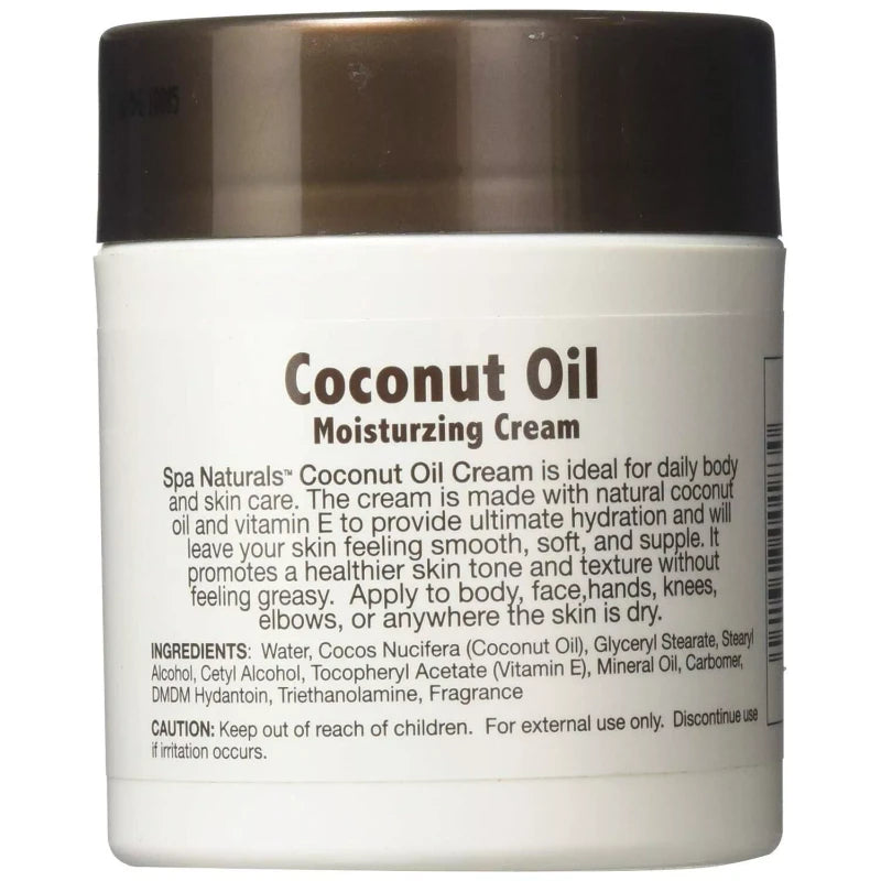 Spa Naturals Coconut Oil Vitamin E Moisturizing Body Cream for Dry Skin 6 oz