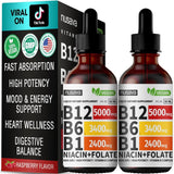 NUSAVA (2 Pack) Vitamin B12 Liquid Drops, Vitamin B Complex, Vegan B12 Sublingual 5000 mcg with Vitamin B6, Liquid B12 Methylcobalamin Supports Energy, Brain & Heart with 27,200 mcg Per Serving, 80 Servings