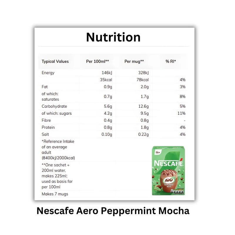 Instant Coffee Bundle Which Includes: 2x Mocha Nescafe Sachets : 1x Quality Street Green Triangle & 1x Aero Peppermint (7 instant coffee sachets each) Bundled With 1 x Coffee Spoon by Donny & Dev