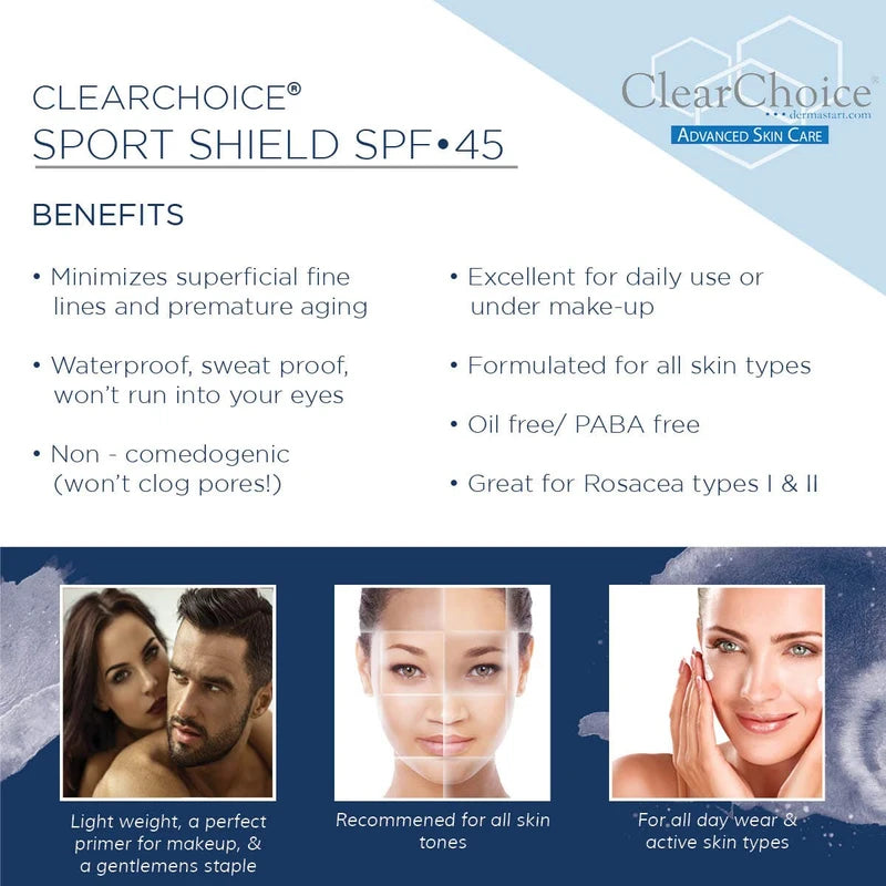 ClearChoice Sport Shield Sunscreen - Natural Face Sunscreen for Daily Use, SPF 45-4 Ounces