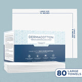 Dermacotton Value Pack [80 Disposable Cotton Towels], 10x8 inches, 100% Biodegradable Face Towels – Super Soft Face Wipes, Hypoallergenic Makeup Remover Wipes. Sensitive Skin, Facial Cloths