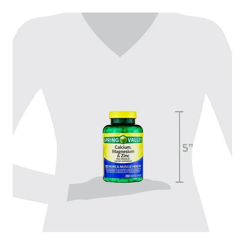 Spring Valley Calcium, Magnesium & Zinc Plus Vitamin D3 Coated Caplets, 250 Ct