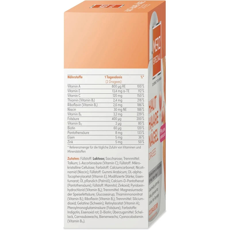Merz Spezial Skin Hair Nails Dragees - 1 x 120 Tablets - Dietary Supplement with 13 Micro Nutrients for Radiant Skin, Shiny Hair and Firm Fingernail