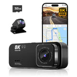 Dash Cam Front and Rear, Ultra HD 8K Dash cam, Dash Camera with Night Vision, Dash Camera for Cars, Built-in Wi-Fi & GPS, WDR, 3.16" IPS Screen, 170°Wide Angle, Free 32GB Card, 24Hrs Parking Mode