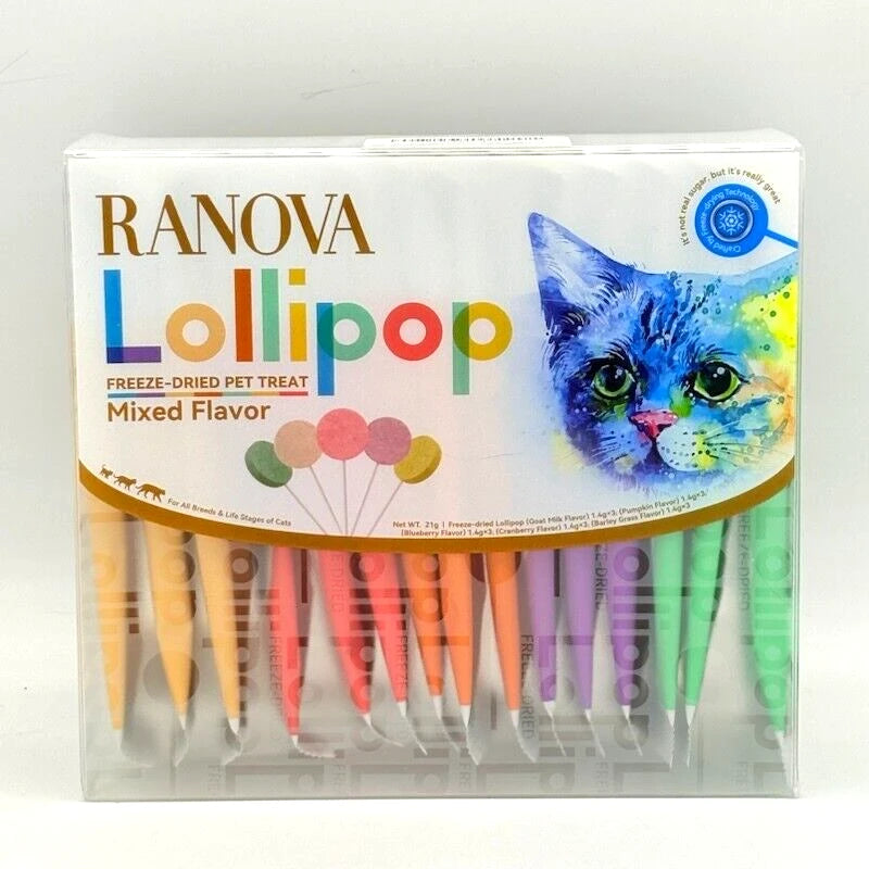 RaNova 15pc Freeze Dried Lollipop Cat Treat Pet Grain-Free 98% Meat Lickable Flavor Mix