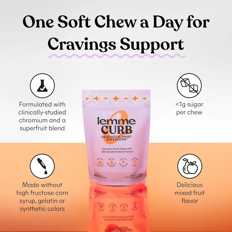 Lemme Curb Cravings Soft Chews - Reduce Appetite, Support Healthy Diet, Metabolism & Lean Body w/Clinically Studied Chromium, Gymnema & B12, No Added Sugar, Mixed Berry, 30 Count (Month Supply)