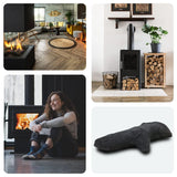 Achilles Fireplace Gloves, Oven Gloves, Grill Gloves, Fireproof Made of Leather with Thermal Insulation, Black