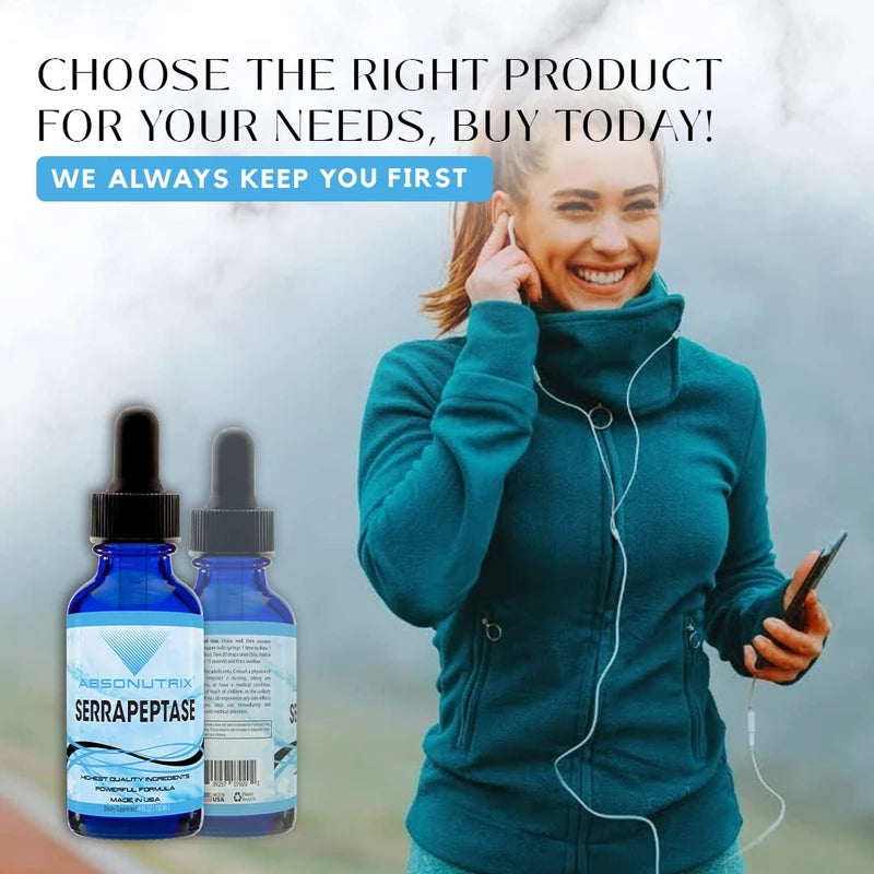 Absonutrix Serrapeptase Enzyme 583mg,125000 spu, 4 Oz drops, 200 Servings, Made in USA, Quick Absorption, Quality Ingredients, Third-Party Tested, Non-GMO, GMP Certified, Cruelty Free Products