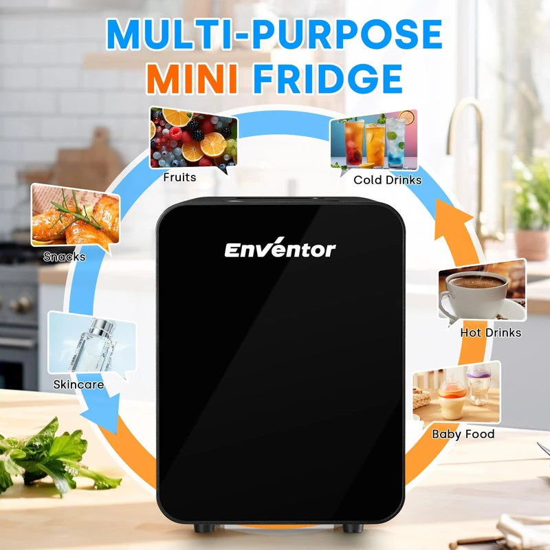 Enventor Mini Refrigerator Skincare Fridge 4L Portable AC+DC Power Cooler & Warmer, for Bedroom, Car, Office, Skincare, Makeup, Cosmetics (Black)