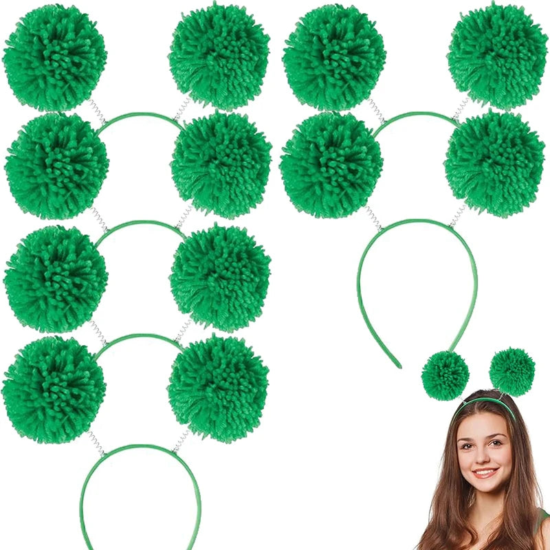 6 Pieces Pom Pom Headband Pom Yarn Headbopper Fluffy Ball Hairband for Adults Kids Events Celebrations Themed Parties (Green)