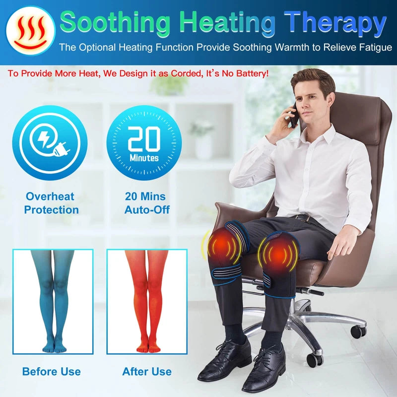 Knee Massager with Heat & Vibration, Heated Knee Brace for Knee Pain Relief, Heating Pad for Knee Joint Pain, Leg Massager, 3 Vibration Modes 3 Heat Levels, AC Adapter Provide More Heat(No Battery)
