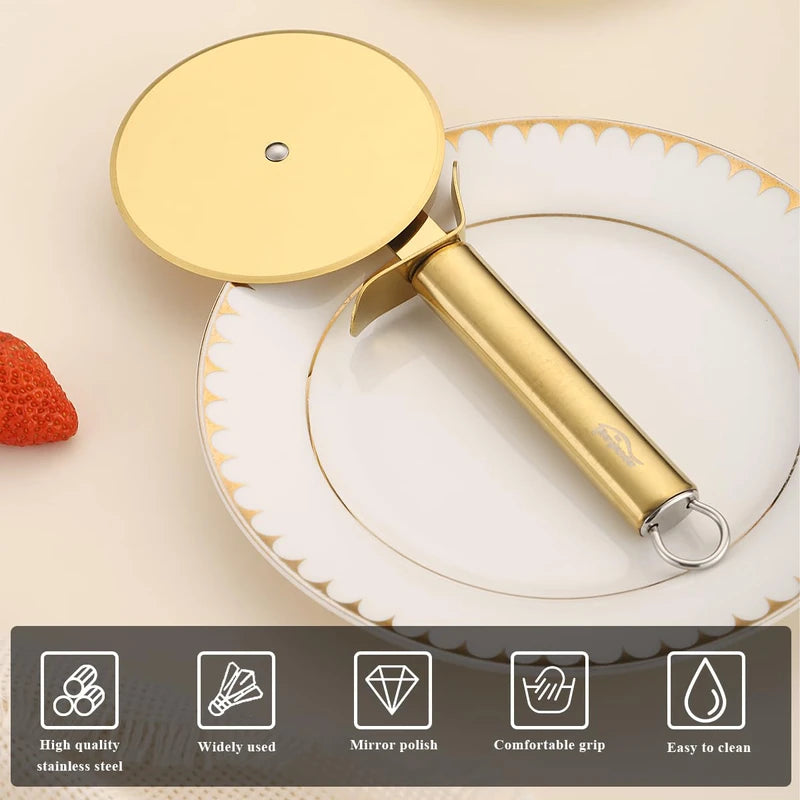 Berglander Pizza Wheel, Gold Titanium Plating Stainless Steel Pizza Cutter, Super Sharp Pizza Slicer With Titanium Gold Plating, Pastry Cutter, Easy to Clean And Stored