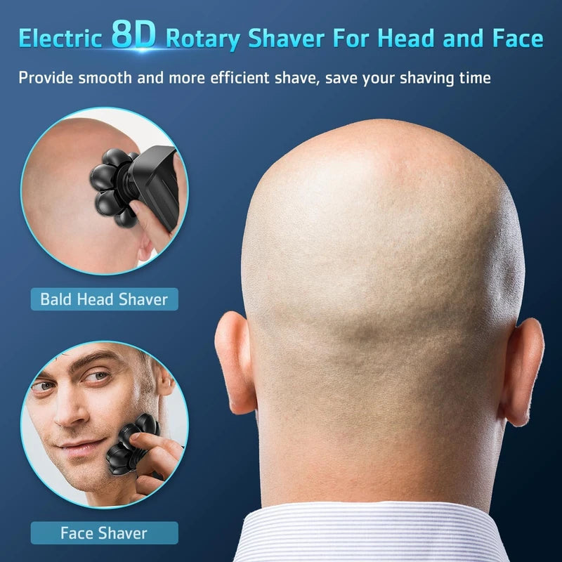 Lovcoyo Bald Razor Men, 8D Upgraded 6-in-1 Bald Razor Men, Waterproof Wet/Dry Razor Men's Electric, Wireless Rechargeable Head Razor Men (Blue)