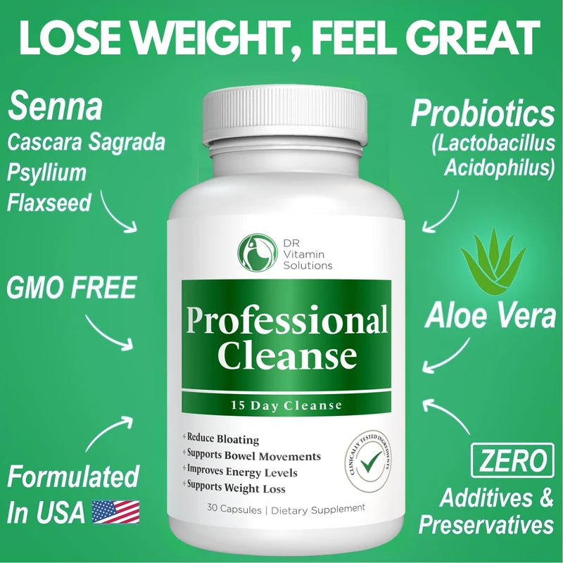 Professional Detox Cleanse for Losing Weight and Belly Fat, 15 Day Colon Cleanse, Dr Vitamin Body Detox Probiotics, Cleanse for Gut Health, Bloating Relief and Reducing Fat, 30 Caps