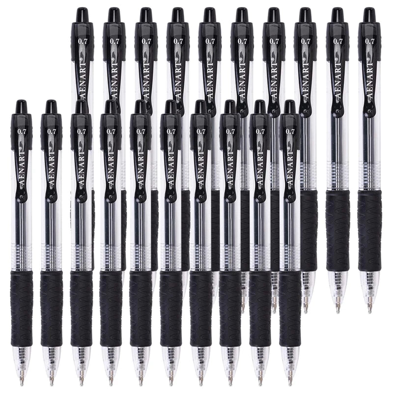 Gel Pens Retractable Fine Point Black Gel Ink Rollerball Pen, Smooth Writing Pens for Office - 0.7mm with Grips (20 Pack)