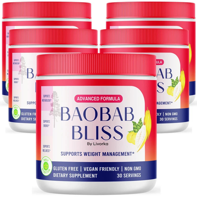 (5 Pack) Baobab Bliss Powder, Baobab Bliss Organic Powder, Baobab Bliss Powder All Natural Fiber Supplement, Baobab Bliss Fruit Powder, Baobab Bliss Powder Organic Review, 150 Servings For 5 Months