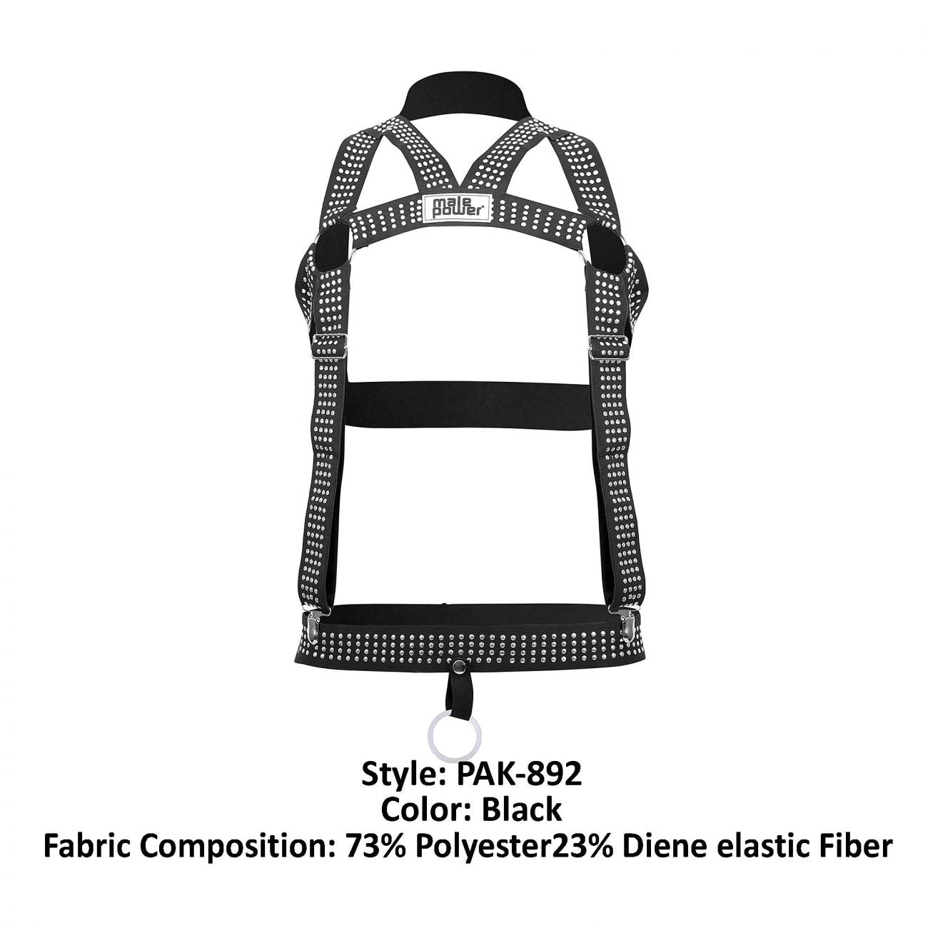 Male Power Elastic Studded Harness with Ring
