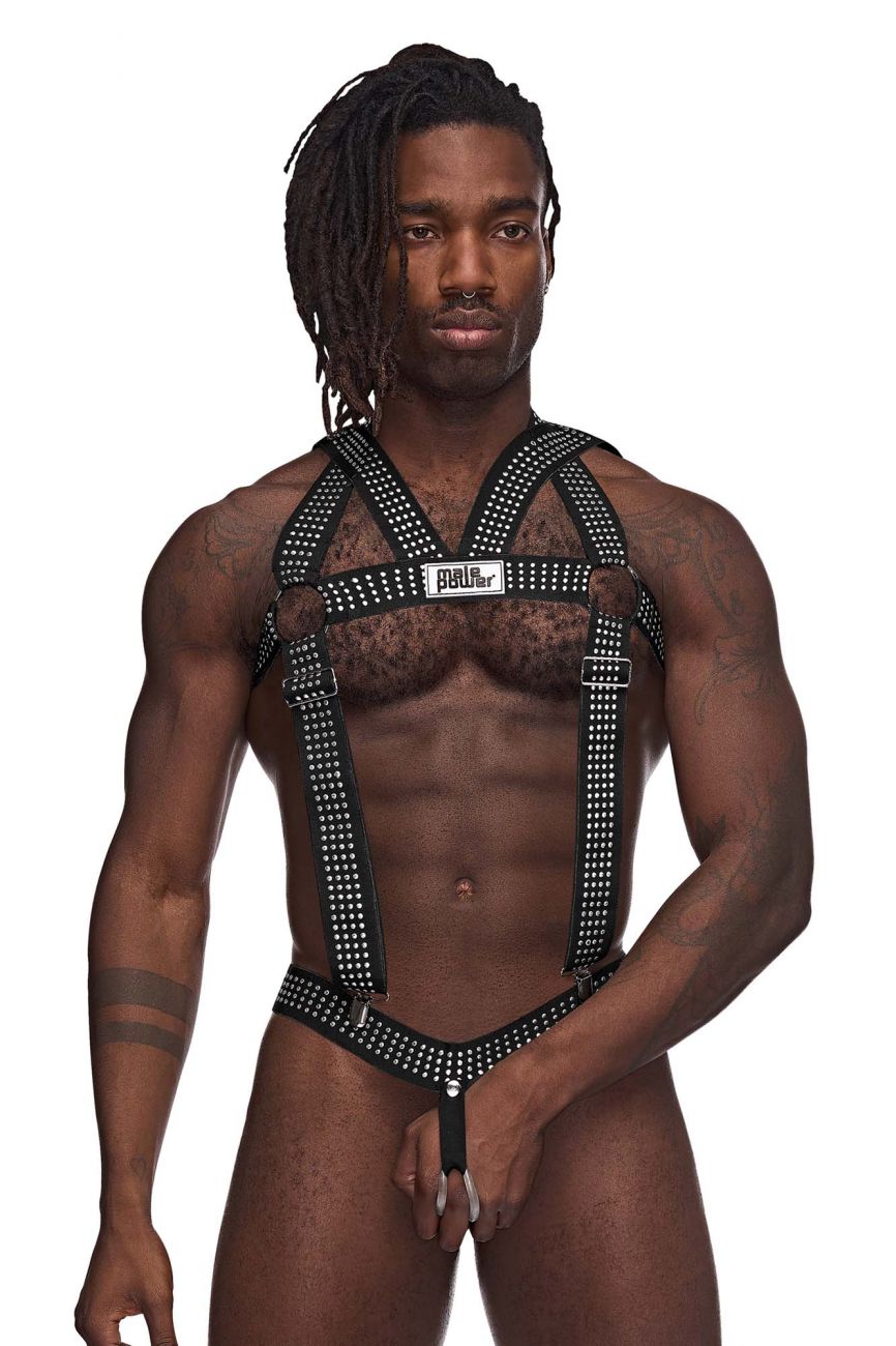 Male Power Elastic Studded Harness with Ring